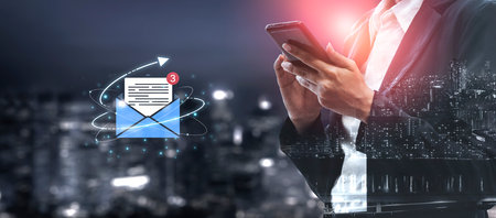 Concept of digital communication and correspondence. Receiving a new message or notification in an...