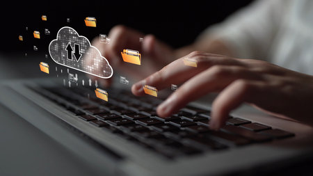 Cloud computing, cloud strategy, and cloud technology transforming digital infrastructure with scalable services, secure data storage, and cloud-based digital business solutions.の写真素材