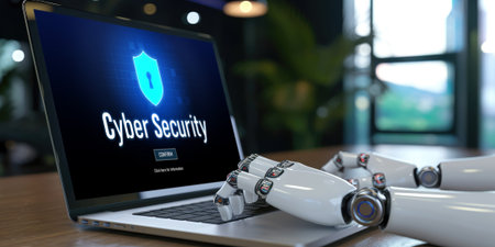 Cyber security system on computer screen protect private information brisk from hacker and cyber attackの素材