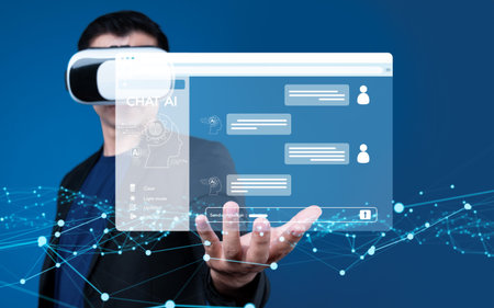 Human interact with AI artificial intelligence virtual assistant chatbot in concept of AI artificial intelligence prompt engineering, LLM AI deep learning to use generative AI for work support. EIDEの写真素材