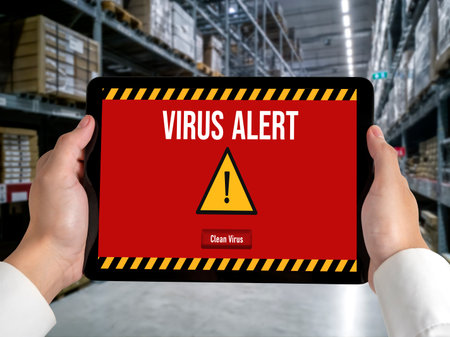 Virus warning alert on computer screen detected modish cyber threat , computer virus and malwareの写真素材
