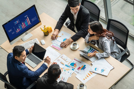 Business data dashboard provide business intelligence analytic for marketing strategy planning brisk with big data set to analyze customer demands and foreseeing business futureの写真素材