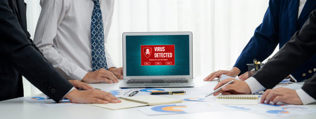 Virus warning alert on computer screen detected brisk cyber threat , hacker, computer virus and...
