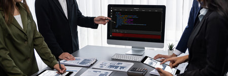 Software development programming on computer screen for brisk application and program coding