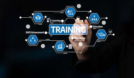 Captivating visual representation of digital training and e-learning, showcasing icons that symbolize skill enhancement, knowledge, and modern educational approaches. Tesselの写真素材