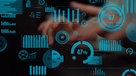 Engaging digital analytics visualization showcasing various graphs and charts that represent essential data analysis and performance metrics for informed decision-making.の写真素材