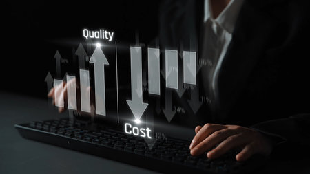 Increase quality and reduce cost represent quality, cost, and performance optimization for business strategy and resource efficiencyの写真素材