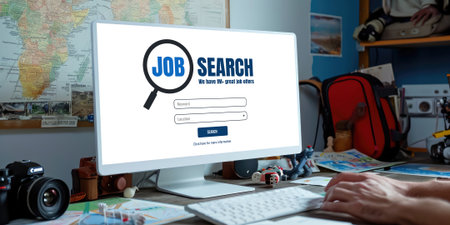Online job search on brisk website for worker to search for job opportunities on the recruitment internet networkの素材
