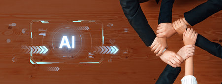 Concept of advanced Artificial Intelligence technology. A futuristic heads-up display shows the core system processing data, representing machine learning and complex analysis.の写真素材