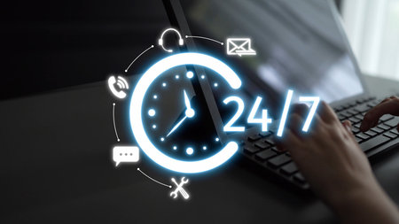 Customer support and 24-hour help desk services for technical support, online customer care, live chat support, and real-time customer assistance to ensure complete customer satisfaction.の写真素材