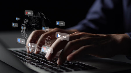 Social media marketing strategy with engagement metrics. Social marketing boosts media visibility. Social media marketing drives traffic. Social media marketing increases engagement.の写真素材