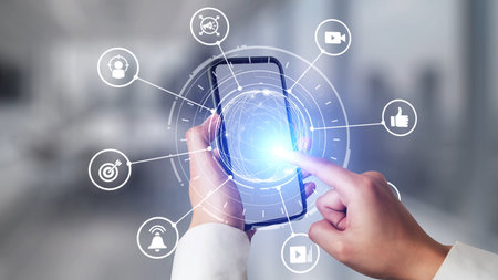 Content marketing interface with data dashboards, analytics charts, and content tools. Marketing...