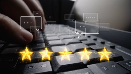 Customer experience review analysis, customer satisfaction improvement, feedback data evaluation, service quality enhancement, and business reputation through online review insights.の写真素材