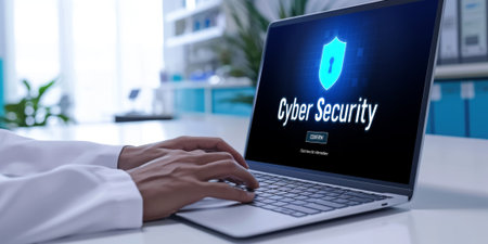 Cyber security system on computer screen protect private information brisk from hacker and cyber attackの素材