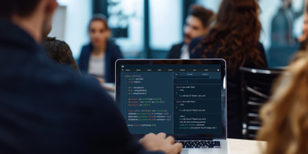 Software development programming on computer screen for brisk application and program codingの素材