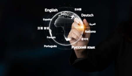 Global communication thrives through multilingual tools, cross-cultural messaging, and digital platforms for worldwide language exchange.の写真素材