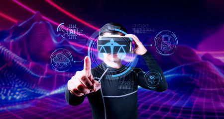 This image captures the convergence of artificial intelligence, legal frameworks, and ethical...