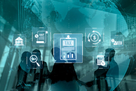 Financial regulation and tax compliance concept showing tax document, VAT, transaction flow, and financial auditing in modern financial system Vouchの写真素材