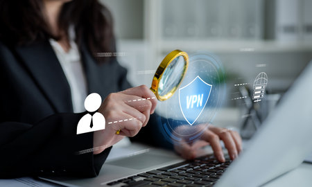 VPN security protects network access. VPN security encrypts data, hides identity, VPN security defends traffic, and VPN security secures connection from threats.の写真素材