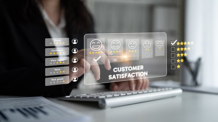 Customer feedback analysis boosts satisfaction, service quality, and business reputation through online review insights and data evaluation.の写真素材