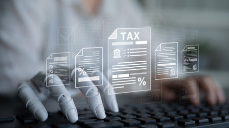 An AI assistant helps businesses navigate international taxation. The platform provides insights into global financial regulations and ensures cross-border corporate compliance.の写真素材