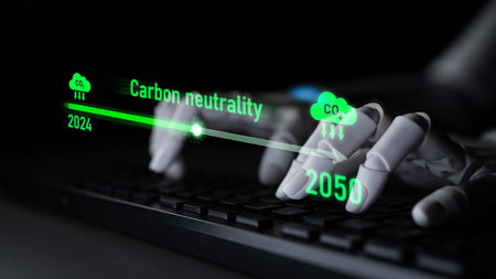 AI helps achieve carbon neutrality by tracking carbon, neutrality, and reduction plans across the 2024 to 2050 timelineの写真素材