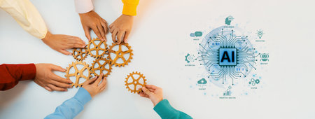 Concept of an enterprise Artificial Intelligence solution. A central processor powers machine...