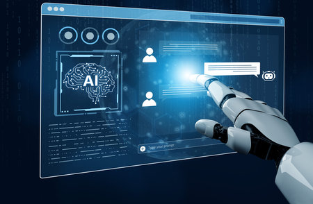 A generative AI assistant displays its own conversational interface. Users can type prompts to interact with the chatbot for intelligent support and conversation.の写真素材