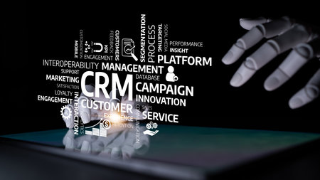 Explore the innovative world of customer relationship management with this visual representation of engagement, tools, and strategies on a digital interface. Tesselの写真素材