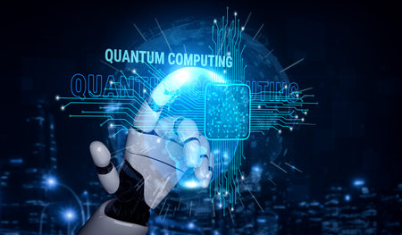 The future of global high-performance computing with quantum technology and AI. This AI innovation in computing will solve complex problems. Motifの写真素材