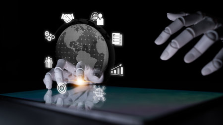 AI artificial intelligence supports global marketing with virtual analytics, cross-border planning,...