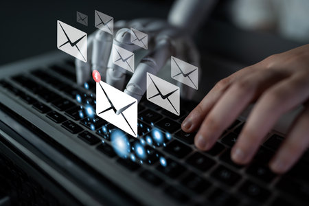 An AI powered email inbox with a smart message notification filter. An AI concept for prioritizing important electronic mail and communication. Motifの写真素材