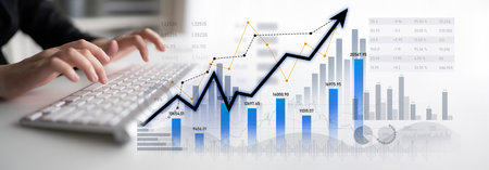 A detailed analysis of business growth visualized through financial graphs and statistics,...