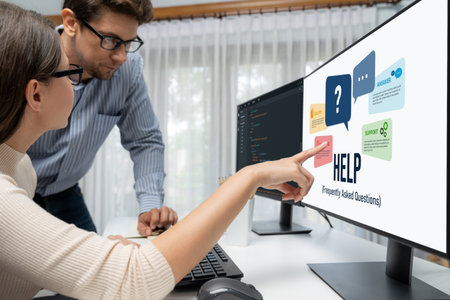 Help screen on the website provide answer to FAQ frequently asked question brisk with knowledge...