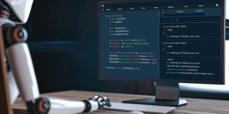 Software development programming on computer screen for brisk application and program codingの素材