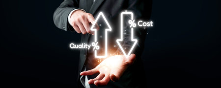 Cost reduction, cost saving concept shown by digital graphic overlays, corporate business efficiently save cost and company resources by reduction of unnecessary expensesの写真素材