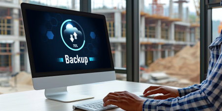 Backup Storage Data Internet Technology Business concept. Database storage cloud technology file data transfer sharing, cyber, big data information, internet banking application download upload briskの素材