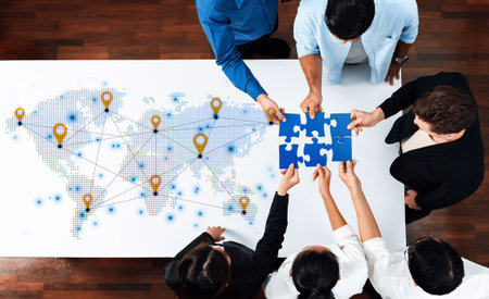 Concept of a global logistics network with location pins on a world map. This represents an international supply chain and distributed business locations for worldwide reach.の写真素材