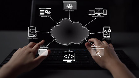Cloud computing, cloud strategy, and cloud technology transforming digital infrastructure with...