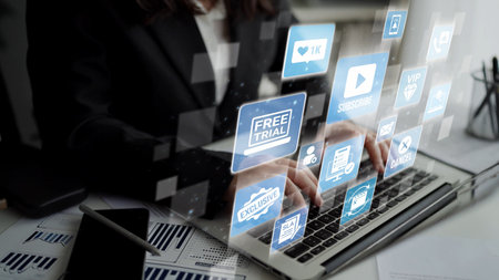Concept of subscription services provides exclusive digital content. This model offers continuous...