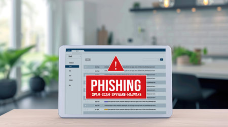 Cyber security software show alert of cyber attack for protection brisk. Danger from virus, phishing and cyber fraud.の素材