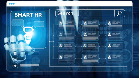 Smart HR system using AI and digital platforms for efficient recruitment, talent analytics, employee...