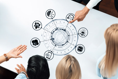 AI Virtual Assistant Artificial Intelligence Chatbot Controlled by Prompt Engineering for Explainable Generative AI information and LLM Deep Learning Technology for Smart Business Work Support.の写真素材