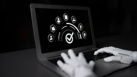 AI powers quality assurance through intelligent control systems, compliance monitoring, and virtual assistants to ensure product excellence.の写真素材