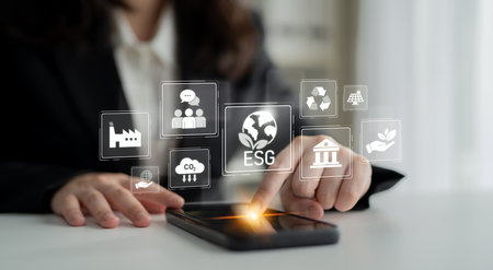 ESG principles guide sustainable business through environment, social, and governance. ESG enhances responsibility, transparency, and values.の写真素材