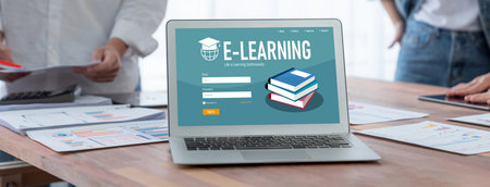 E-learning website with brisk sofware for student to study online on the internet networkの写真素材