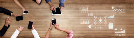 A data analytics interface for visualizing business performance metrics. A collection of charts and graphs for strategic reporting and company analysis. Motifの写真素材