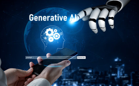 AI Assistant Brain Processor with LLM Technology, Big Data, Machine Learning, Generative AI for Business Support, Future Agentic AI Technology and Artificial Intelligence Prompt Engineering. Vouchの写真素材