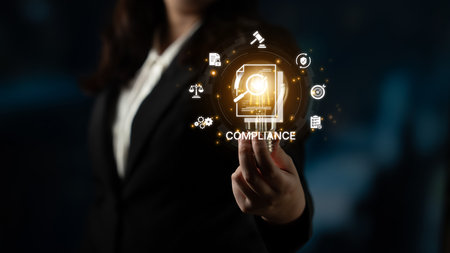 Concept of corporate compliance and risk management. Adhering to legal regulations and internal...