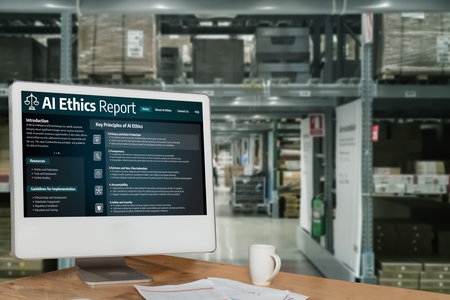 AI ethics responsibility standard law and rules on computer screen provide report of AI ethic...